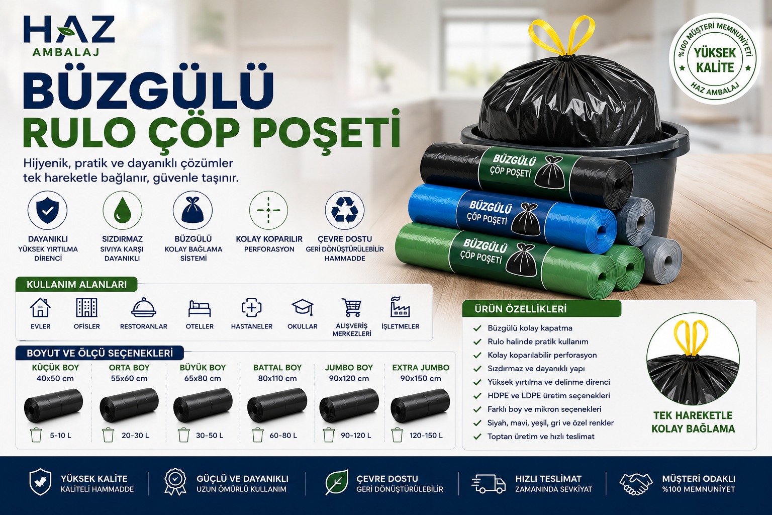 Büzgülü Rulo Çöp Poşeti