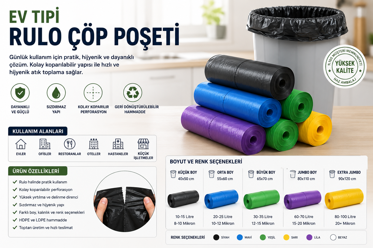 Ev Tipi Rulo Çöp Poşeti